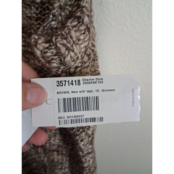 NWT Charter Club Sweater Vest Full Zip Faux Fur Winter Y2K Brown Size 0X (Large) - Picture 6 of 7